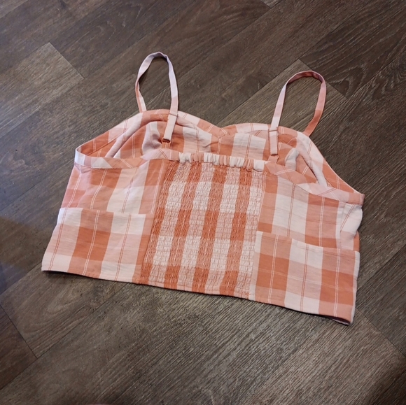 Torrid Top Women's Plus 1X Orange Seersucker Sleeveless Bralette Gingham Casual - Picture 3 of 4